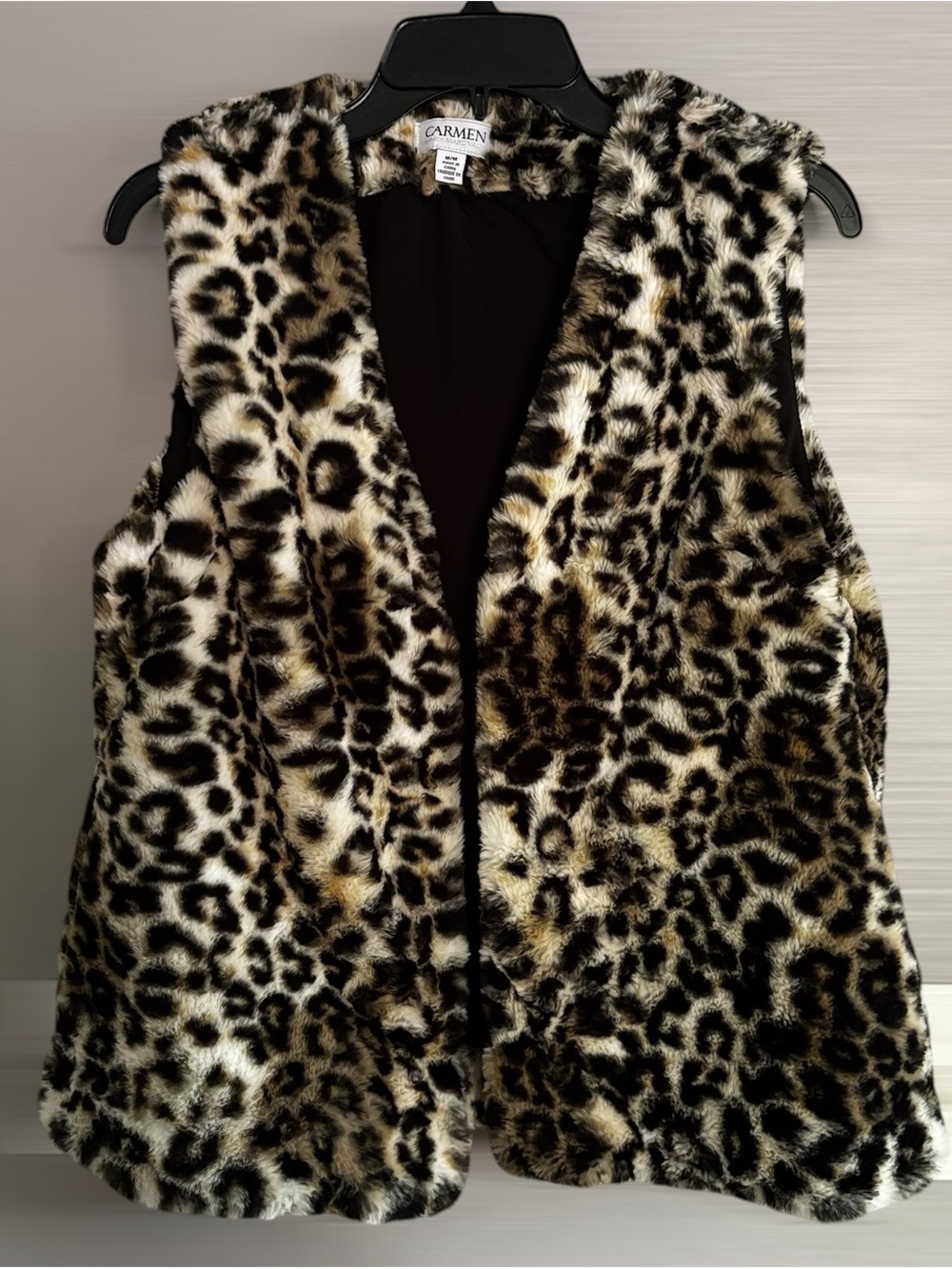 Carmen Leopard Print Faux Fur Vest - Black & Brown Medium